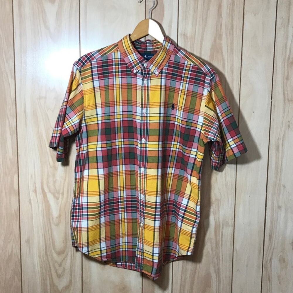 Ralph Lauren Polo Vintage 90s Madras Plaid Collared Short Sleeve Shirt XL